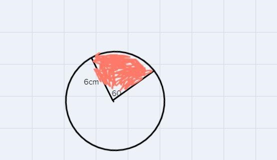 A circle has a 6 centimeter radius and a shaded sector with a central angle of60°. Determine-example-1