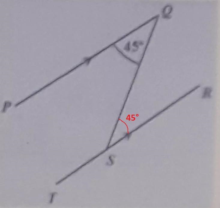 The angle of PQS is 45° How do I measure the angle of QST?-example-1