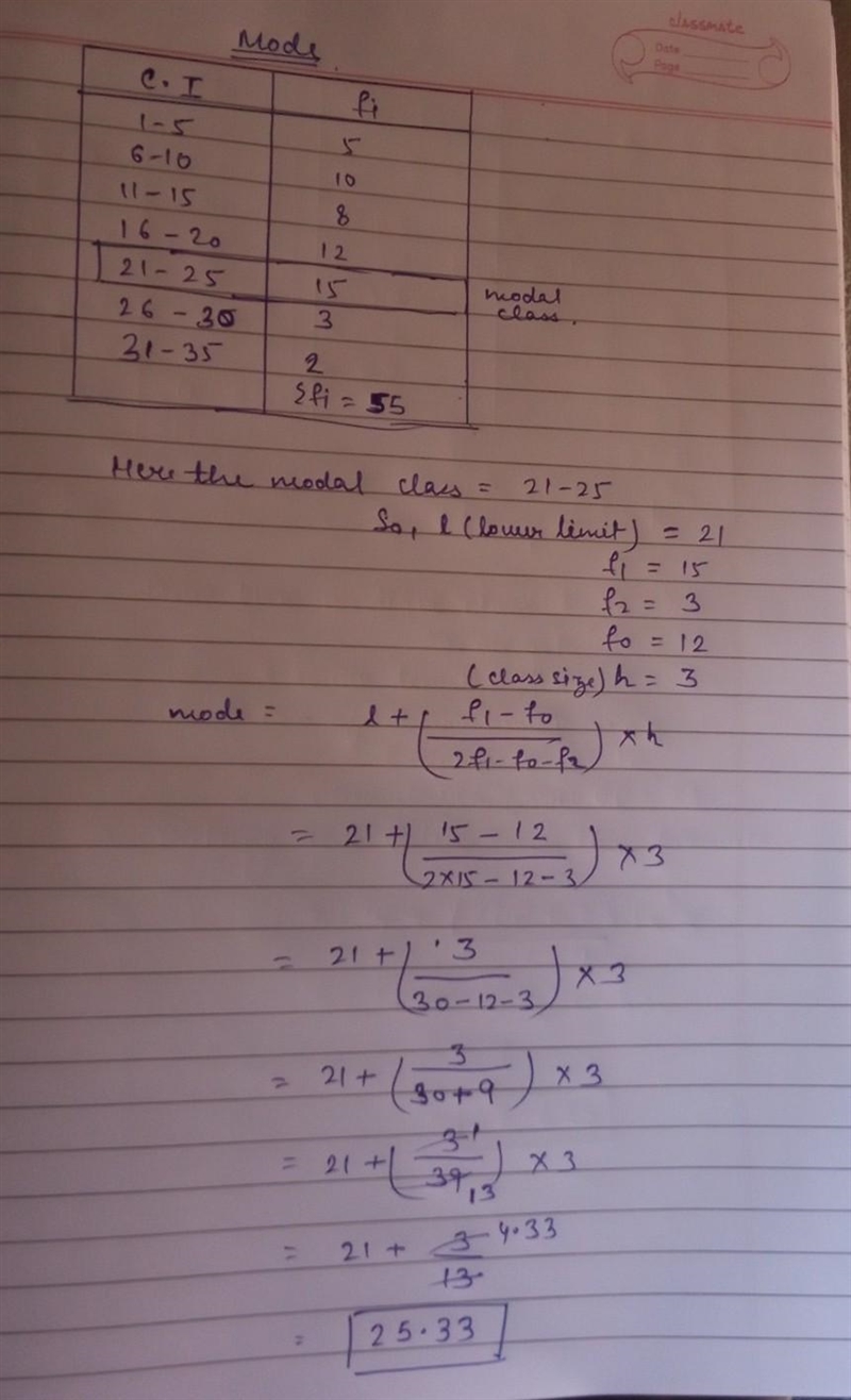 MEAN, MEDIAN AND MODE OF GROUPED DATA-example-3