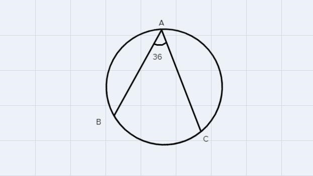 In the circle below, if < BAC = 36 °, find the arc measure of arc BC.-example-1