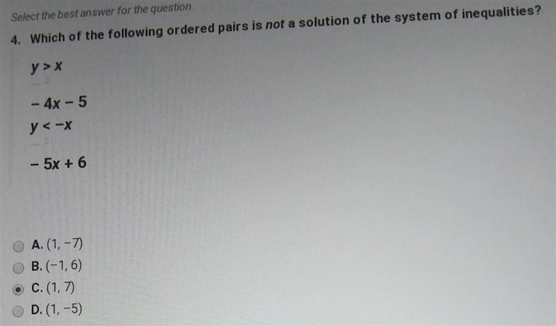 Which of the following ordered pair is not a solution of the system of Inequalities-example-1