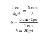 If the scale ratio is 1 cm: 4 yards, then find the height and base of the actual right-example-2