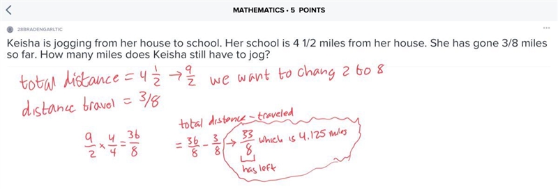 Keisha is jogging from her house to school. Her school is 4 1/2 miles from her house-example-1