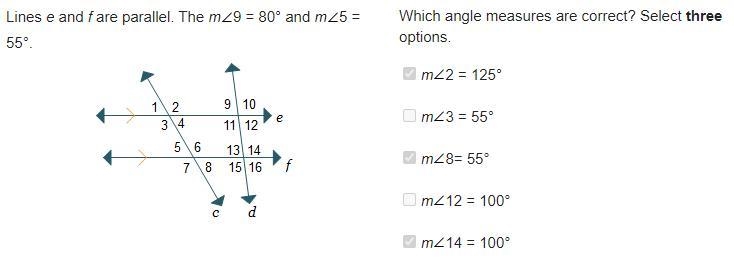 Lines e and f are parallel. The mAngle9 = 80° and mAngle5 = 55°. Parallel lines e-example-1