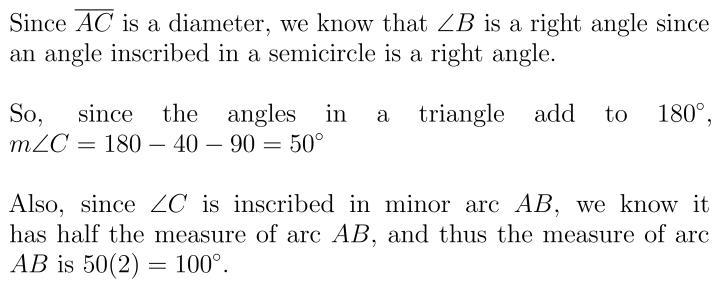 The measure of the arc from A to B that does not pass through C? A-160 B-140 C-100 D-example-1