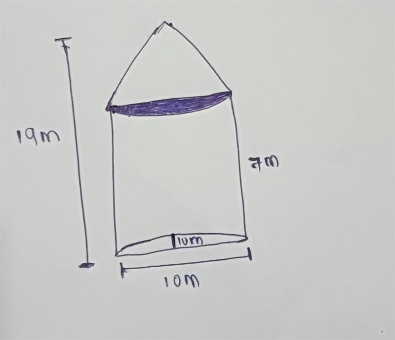 A circus tent is cylindrical up to a height of 7 m and is in the shape of a cone over-example-1