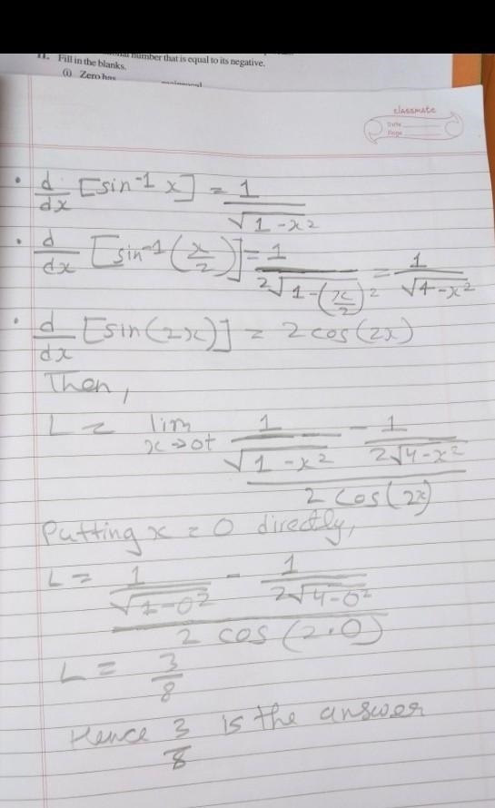 \displaystyle\red{ \sf\lim_{x \to {0}^( + ) }\frac{1}{ {sin}^(2)x } \int _{ (x)/(2) }^(x-example-3