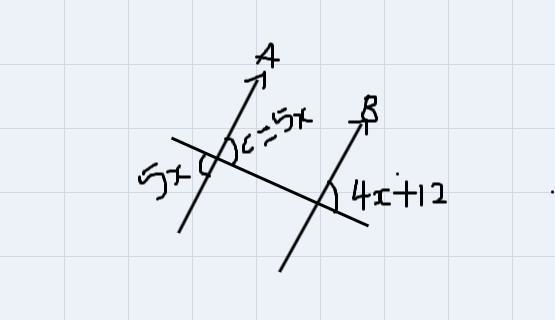 Find the value of x that will make A||B.AB5x44x + 12x = [?]-example-1