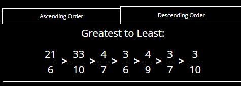 Which list below shows the fractions in order from greatest to least? A. 3/6, 4/9, 3/7, 3/10 B-example-1