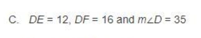 ΔABC and ΔDEF appear to be similar. Which set of measurements prove that the two triangles-example-1