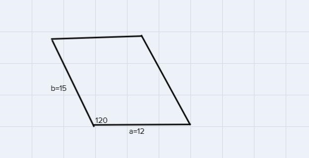 Find the area of a parallelogram if the angle between two of the sides is 120° and-example-1