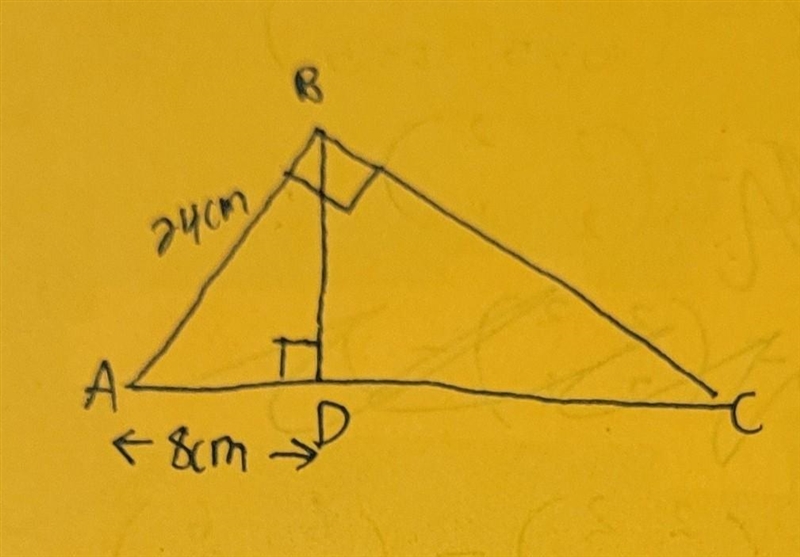 Given right triangle ABC with altitude BD drawn to hypotenuse AC. If AB = 24 and AD-example-1