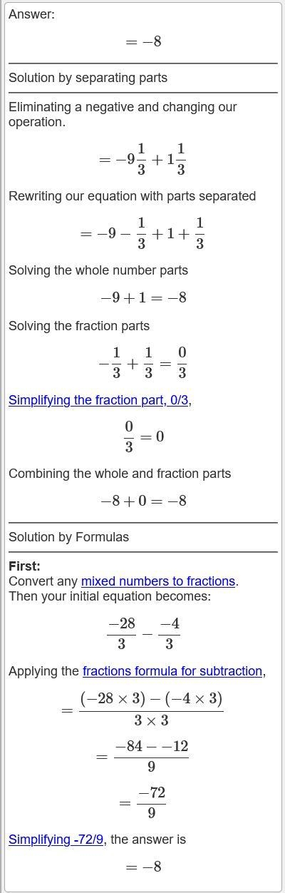 Subtract. -9 1/3 - (-1/2) --example-1