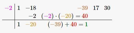 17. Divide using synthetic division.(** - 18xº- - 39x2 +17x +30)+(x+2)+ x + 15x-20x-example-3