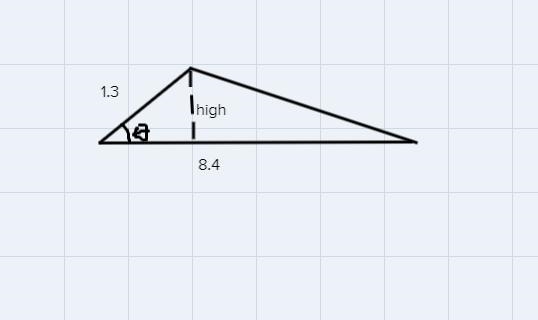 The area of a triangle is 2. Two of the side lenghts are 8.4 and 1.3 and the included-example-1