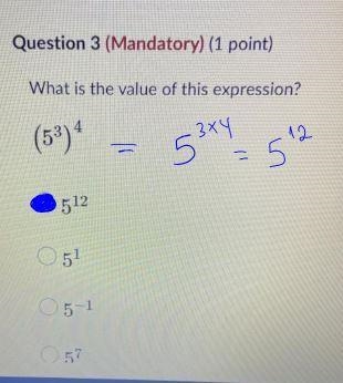 What is the value of this expression? (5 3) 0512 0 5¹ 05-¹ 057-example-1