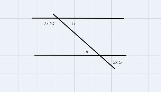 Given m| n, find the value of x. (7x-10)° m (6x-5)°-example-1