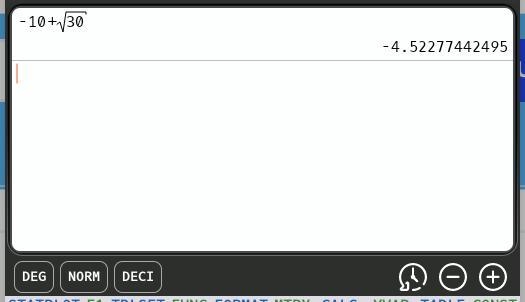 Approximate -10 + √30 to the nearest tenth. O-5.5 O-4.5 04.5 O5.5-example-1