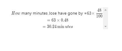 Jose started to run on a treadmill after setting it’s timer for 63 minutes.The display-example-1