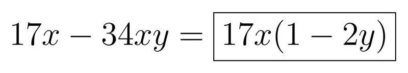 Examine the expression. 17x - 34xy Which is an equivalent expression? O 17x (1 + y-example-1