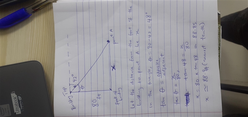 The angle of depression from the top of an 80-foot building to point A on the ground-example-1