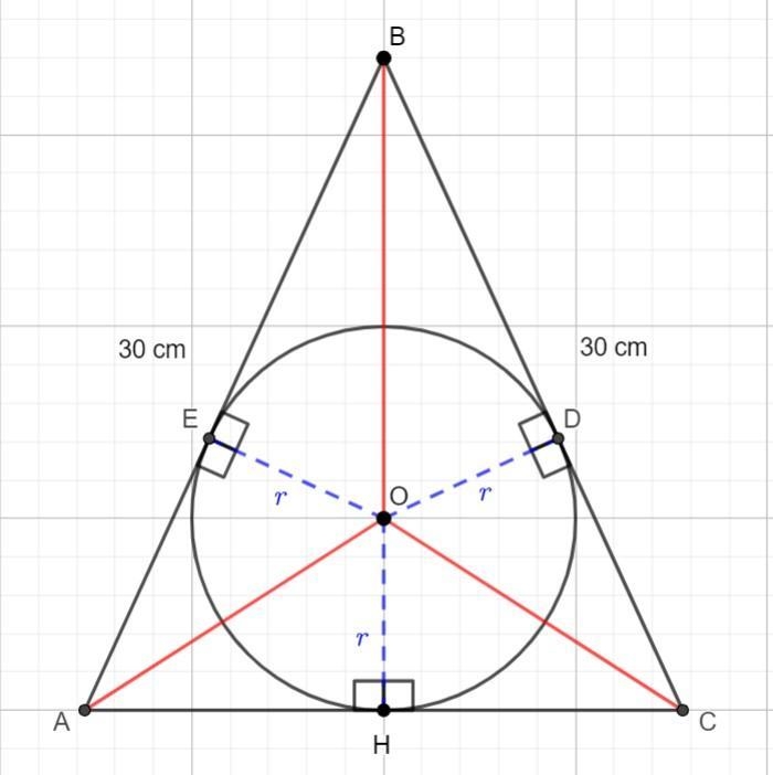 The center of the circle is drawn in an isosceles triangle with a height ratio of-example-1