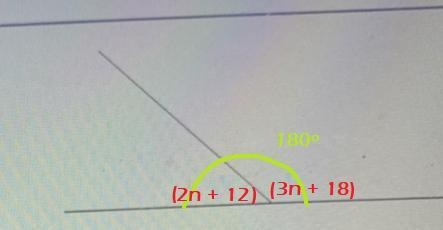 Angel X is 2n +12°, and angle why is 3n+18° find the measure of angle X-example-2