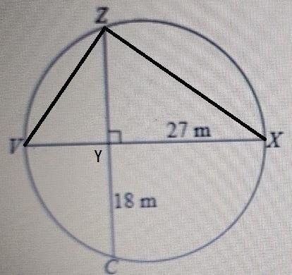 VX is a perpendicular bisector of chord ZC. Find the length of the diameter VX.-example-1