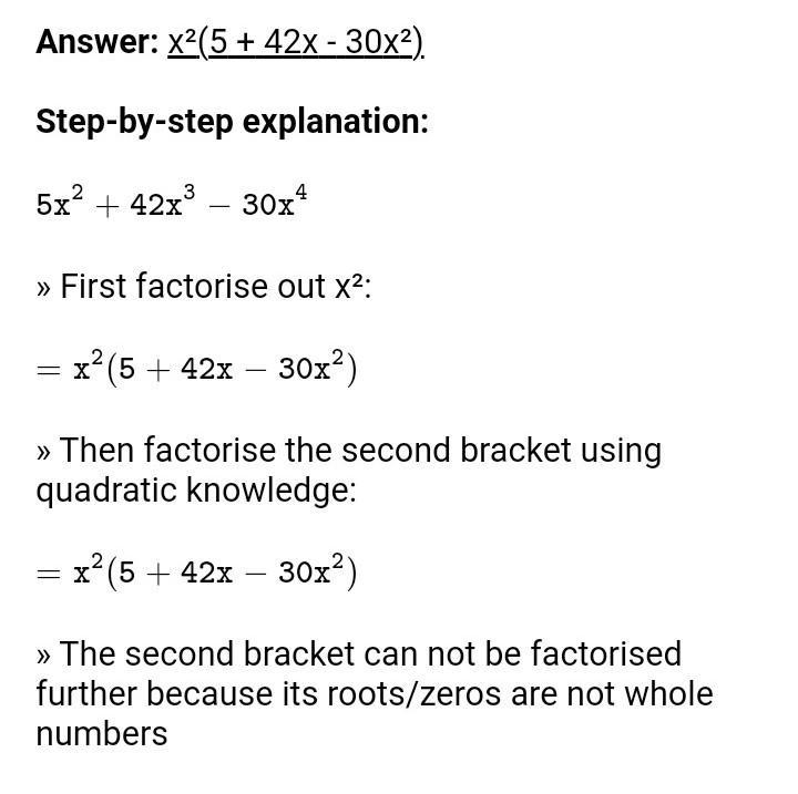 Factorise: 54x2 + 42x3 – 30x4-example-1