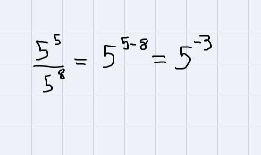 How to simplify 5 to the 5th power and 5 to the 8th power as a fraction:5⁵ / 5⁸-example-2