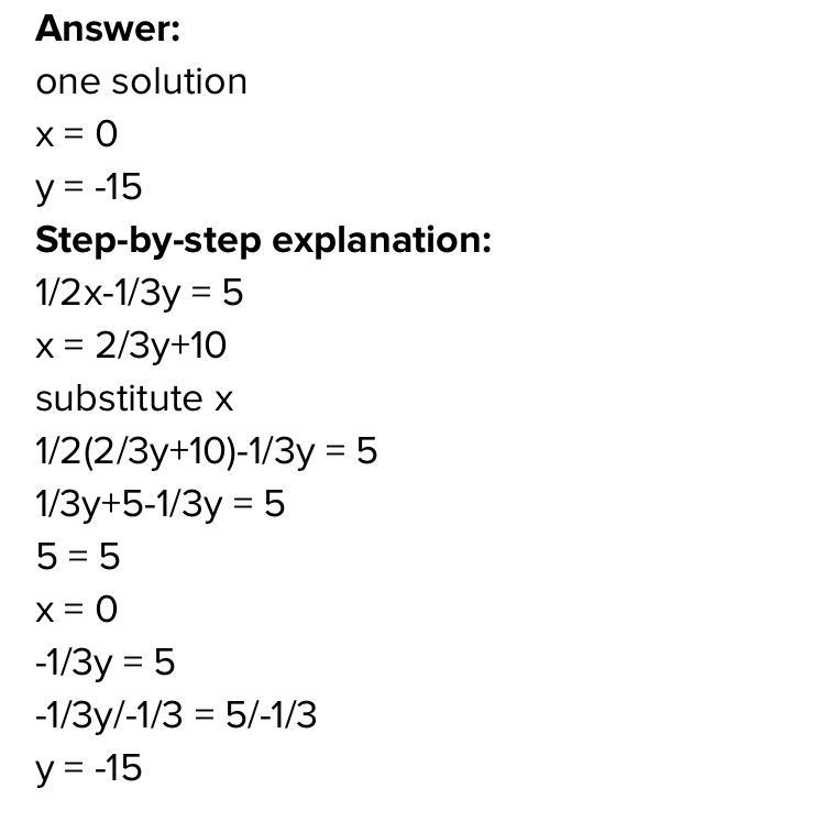 Use substitution to solve the system of equations. How many solutions are there? 1/2x-example-1