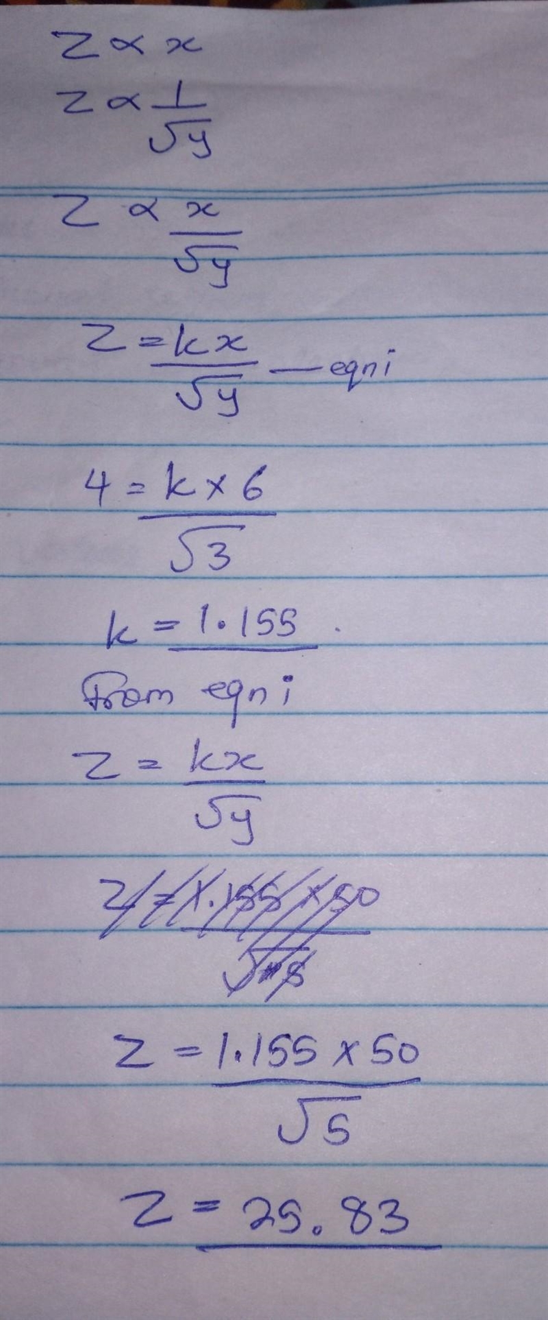 If z varies directly with x and inversely with the square of y, when x = 6, y = 3, and-example-1