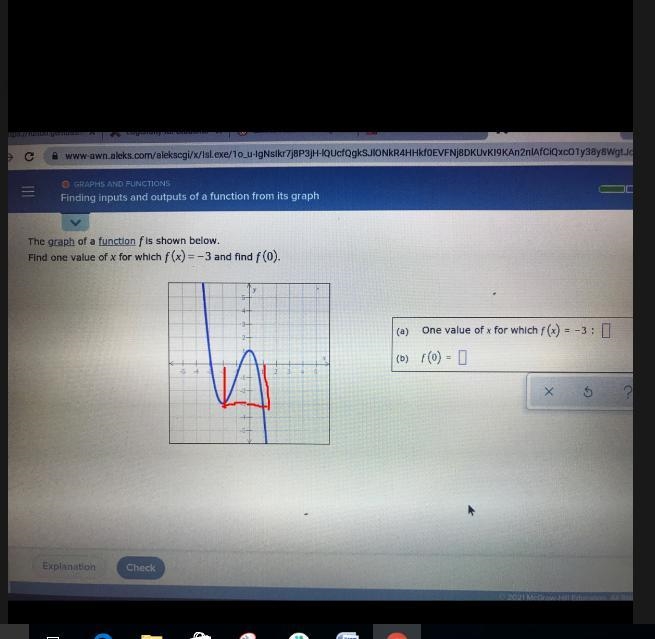 The graph of a function is shown below.Find one value of x for which f(x) = -3 and-example-1