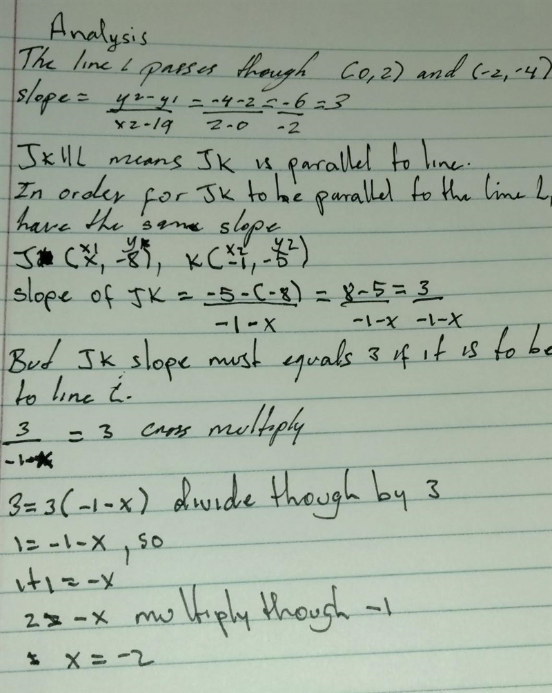 18. Given J(x. -8) and K(-1,-5) and the graph of line / below, find the value of x-example-1