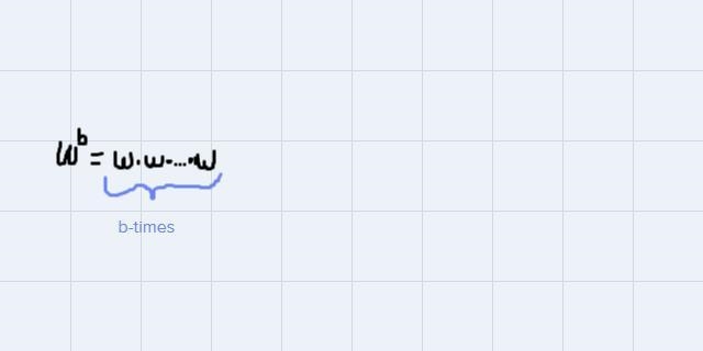 wrie an equivalent expression for w using only multiplication.Explain what w is in-example-1