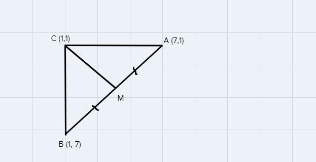 In ABC, M is the midpoint of AB. Show that AM = MB = MC if the vertices ofAABC are-example-1