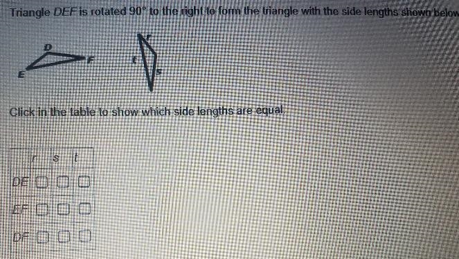 Triangle DEF is rotated 90 to the right to format the triangle with the side lengths-example-1