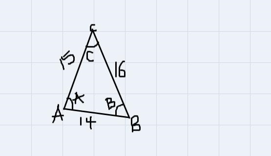 List the angles in order from the largest to the smallest for ΔABC.AB=14, AC=15, BC-example-1