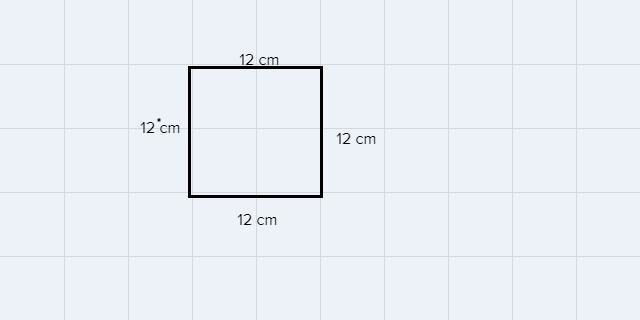 A square measures 12 CM on each side what is the perimeter and area?-example-1