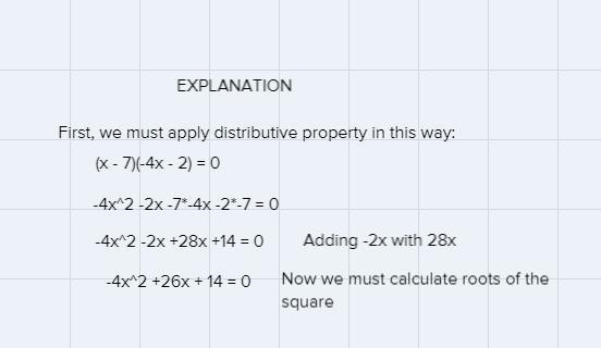 Solve for xEnter the solutions from least to greatest.(x – 7)(-4x − 2) = 0lesser x-example-1