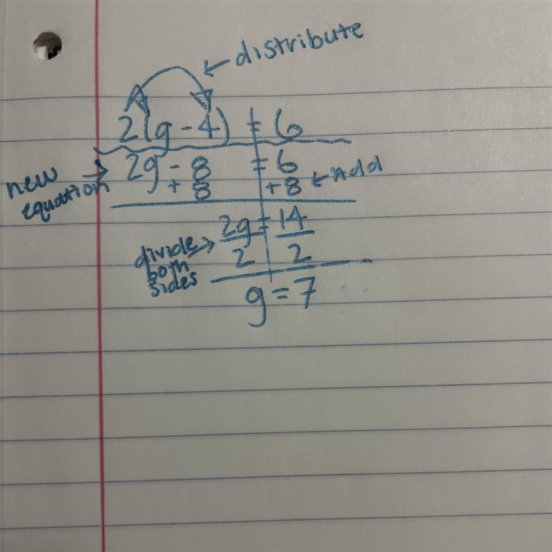 Solve for g 2(g - 4) = 6-example-1