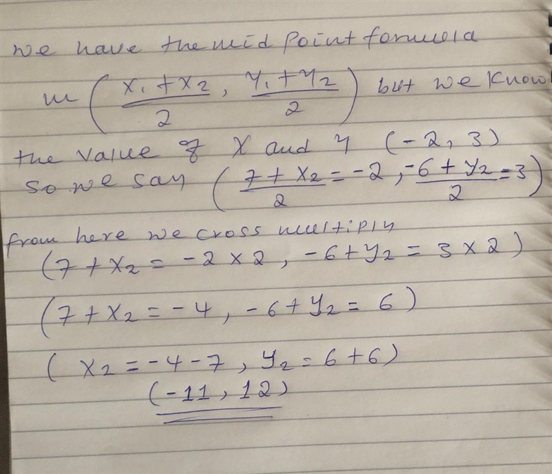 The midpoint of AB is at (-2.3). If A=(7,-6) , find B.-example-1