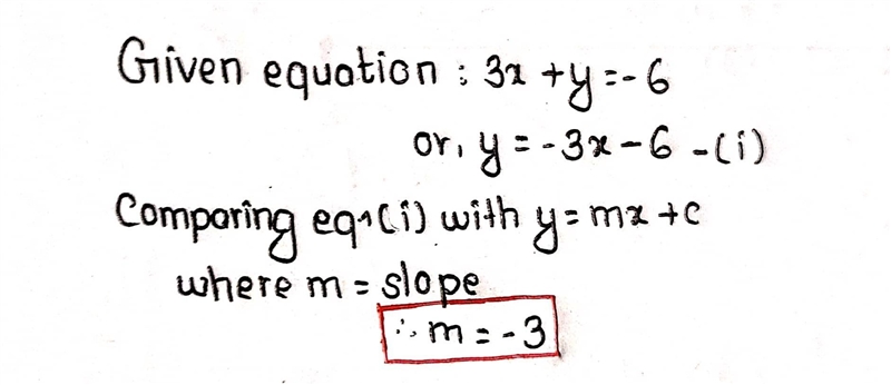 Whay is the slope of a perpendicular to the line whose equation is 3x+y=-6-example-1