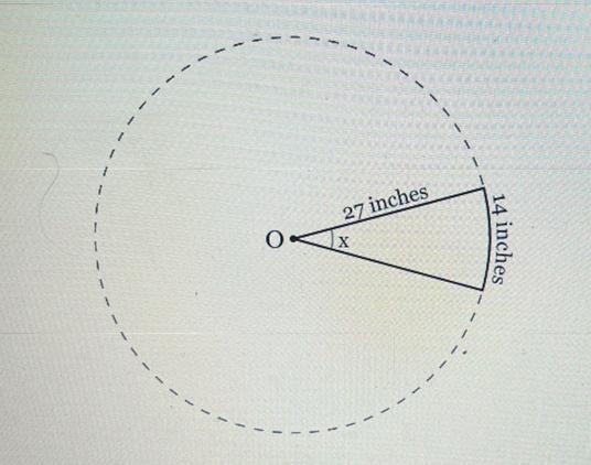 Circle O shown below has a radius of 27 inches. Find, to the nearest tenth of adegree-example-1