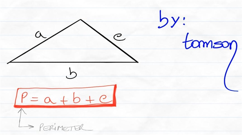 Translate the sentence into an equation or formula. The perimeter P of a triangle-example-1