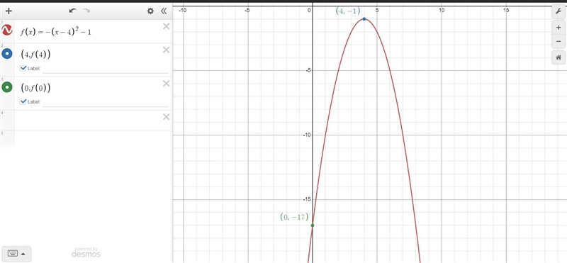 Equation attached Select all that apply1. Vertex:(4,-1)2.y-intercept (0,-17)3. X-intercept-example-1