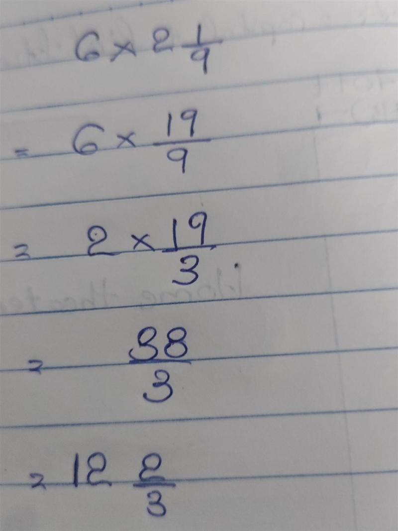 Multiply and express as a mixed fraction 6 × 2 1/9 Answer should be 12 ⅔ I need method-example-1