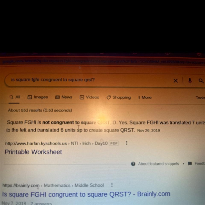 Is square FGHI congruent to square QRST? A. No. Square FGHI is not congruent to square-example-1