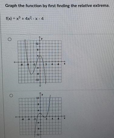 Graph the function by first finding the relative extrema. f(x) = x² + 4x2-x-4 7 4 6 2-example-1