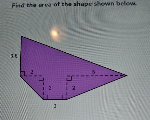 Find the area of the shape shown below. 3.5 2 5 2 2 2 units?-example-1